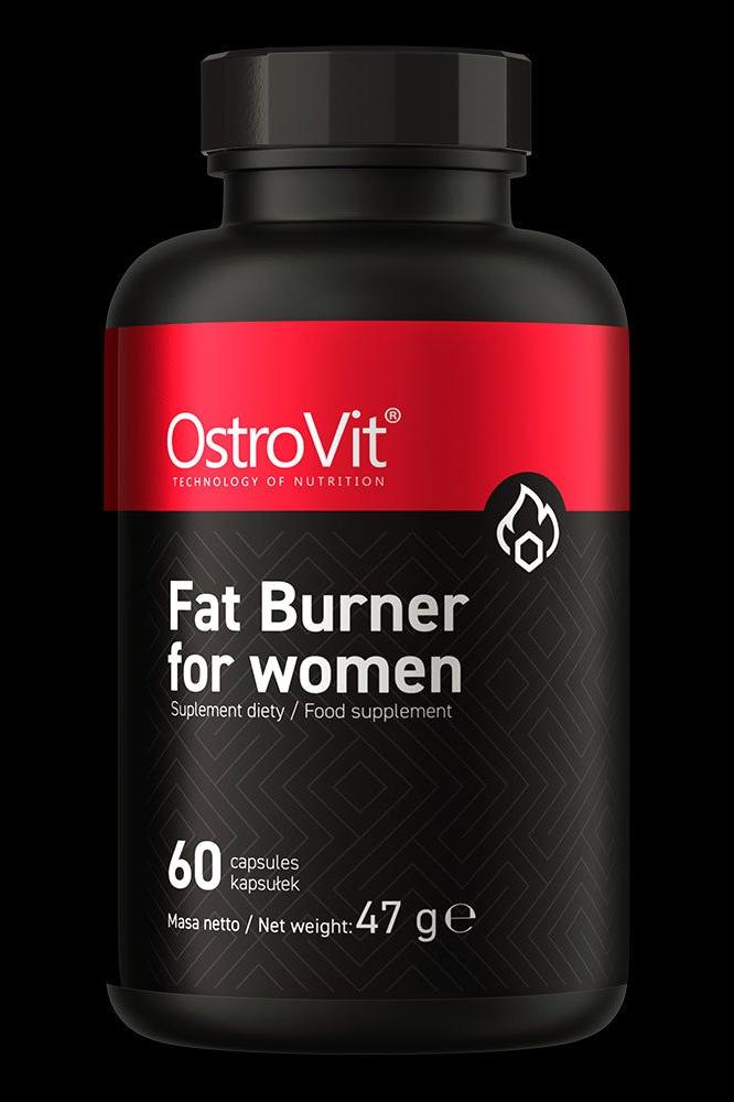OstroVit Fat Burner for women bottle, dietary supplement with 60 capsules, supports fat burning and metabolism.