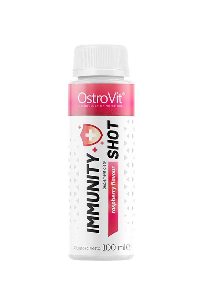 OstroVit Immunity Shot in raspberry flavor, 100 ml bottle for immune support with vitamins and antioxidants.
