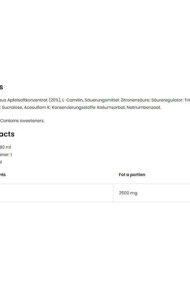OstroVit L-carnitine SHOT nutrition label showing ingredients and nutrition facts.