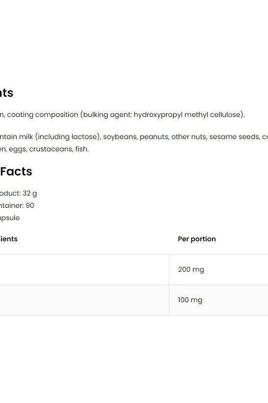 OstroVit L-Theanine product ingredients and nutritional facts table with dosage information.
