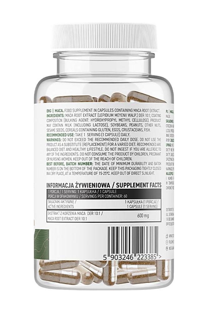 OstroVit Maca VEGE 60 veg capsules bottle with nutritional information on the label.