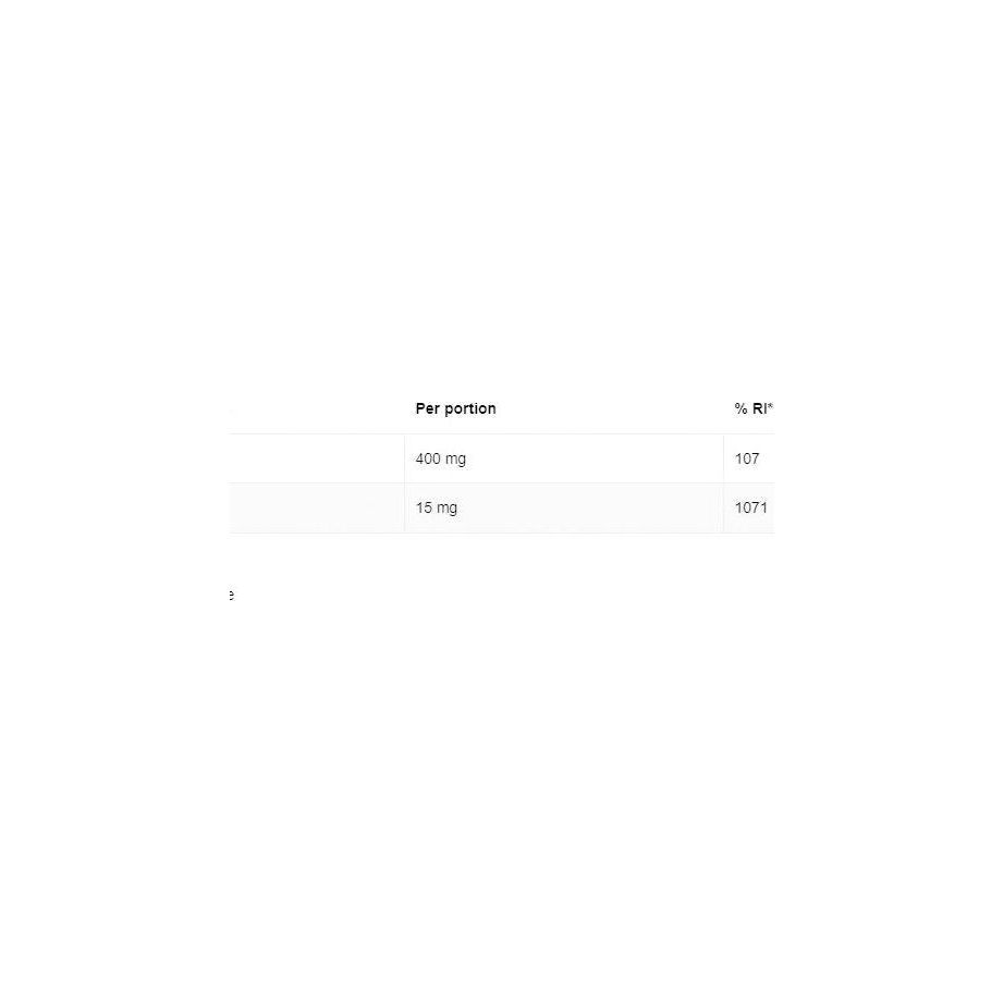Nutritional table showing magnesium and vitamin B6 content per portion in OstroVit Magnesium Citrate supplement.