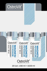 OstroVit Magnesium Potassium + B6 Shot pack of 20 bottles, 80 ml each, providing magnesium and potassium for health.