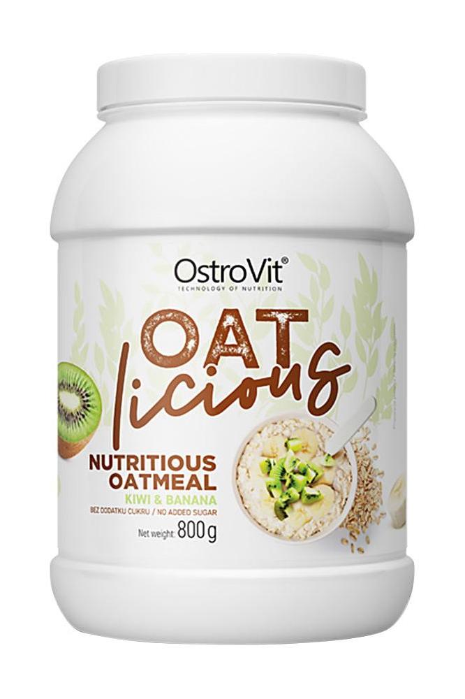 OstroVit OATlicious nutritious oatmeal container with kiwi and banana flavor, 800g, no added sugar.