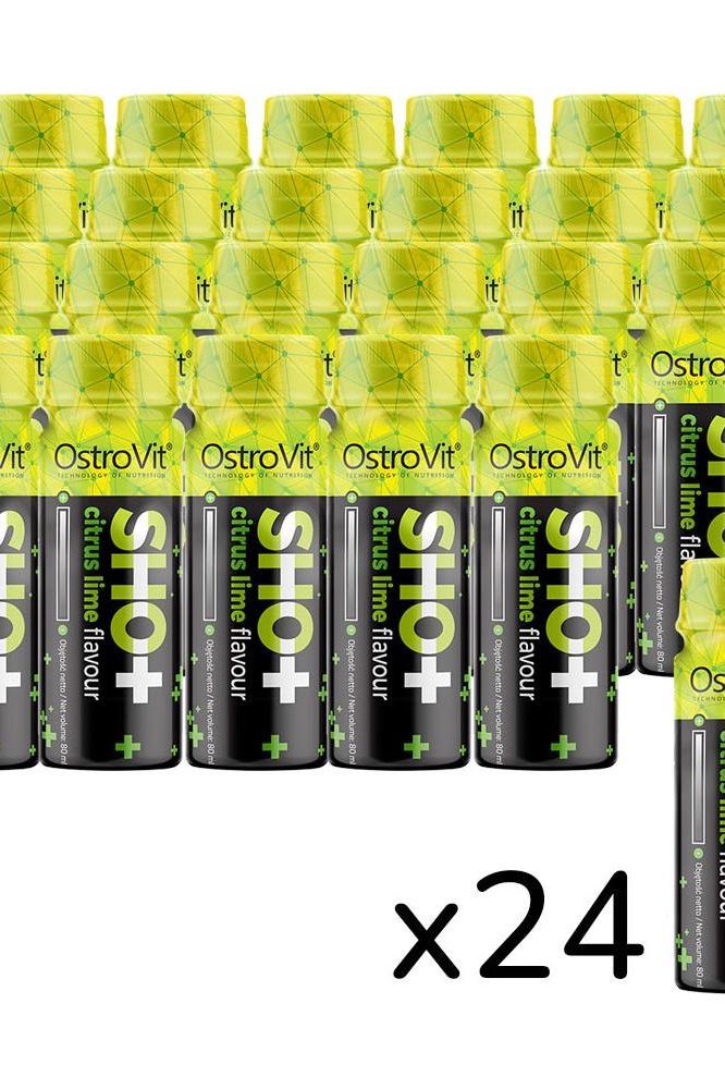 OstroVit Pre Workout Shot in citrus lime flavor, pack of 24 energy shots for enhanced workout performance.