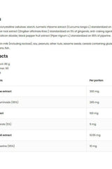 Ingredient list and nutritional information for OstroVit Turmeric + Black Pepper + Ginger tablets.