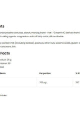 Ingredient list and nutritional facts for OstroVit Vitamin K2 200 Natto MK-7 tablets.