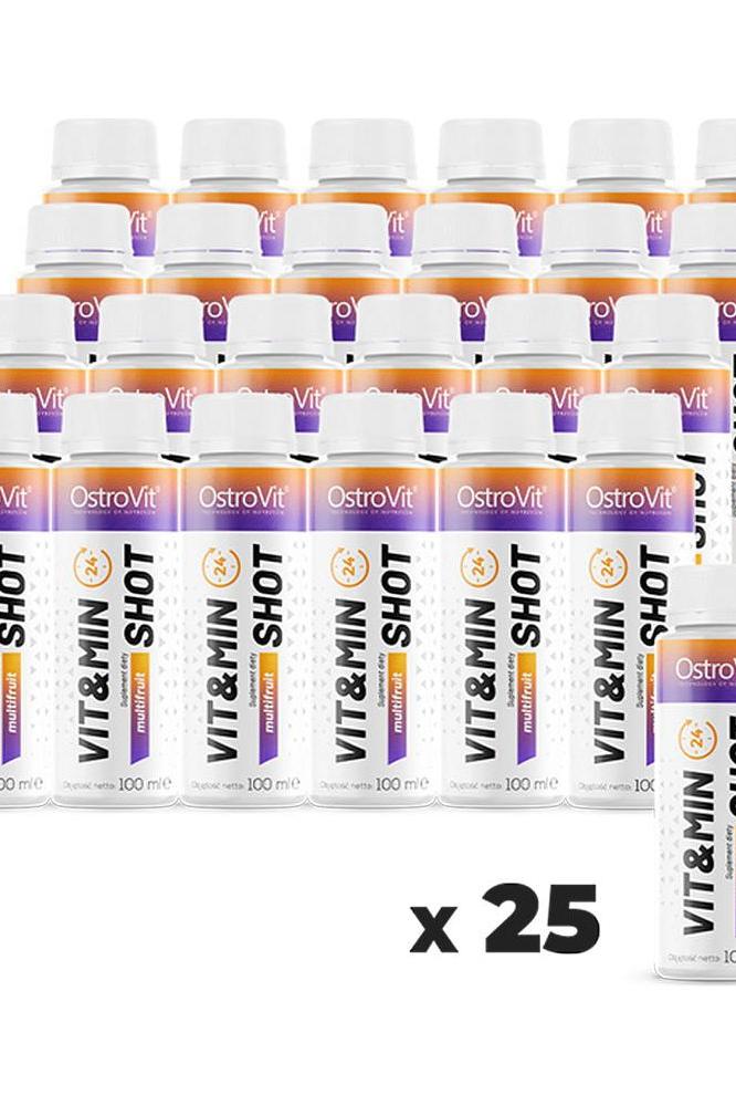 OstroVit VIT&MIN Shot bottles arranged in a group, offering nutritional benefits for mood and immunity.