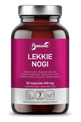 Panaseus Light Legs supplement in a brown bottle, 50 capsules for venous circulation support and reducing leg heaviness.
