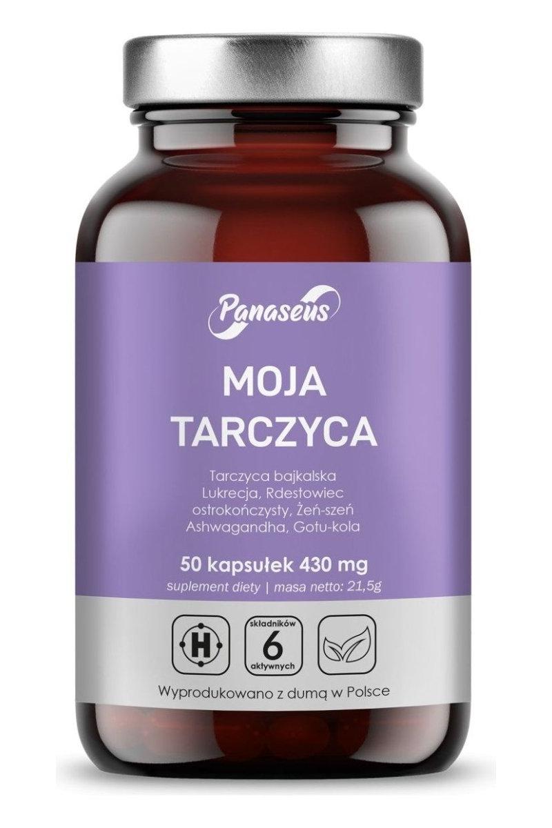 Panaseus My Thyroid supplement bottle, 50 capsules, designed to support thyroid function and overall wellness.