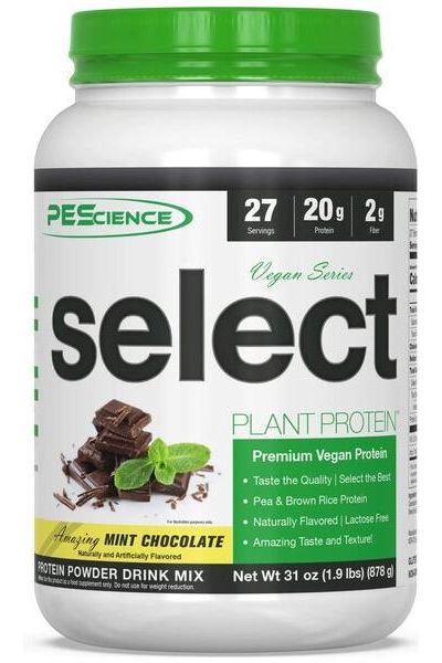 PEScience Select Protein Vegan Series in Mint Chocolate flavor, premium vegan protein powder for muscle gain.