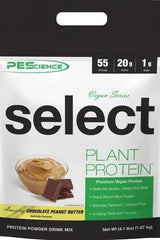 PEScience Select Protein Vegan Series, Chocolate Peanut Butter flavor, premium plant protein powder packaging.