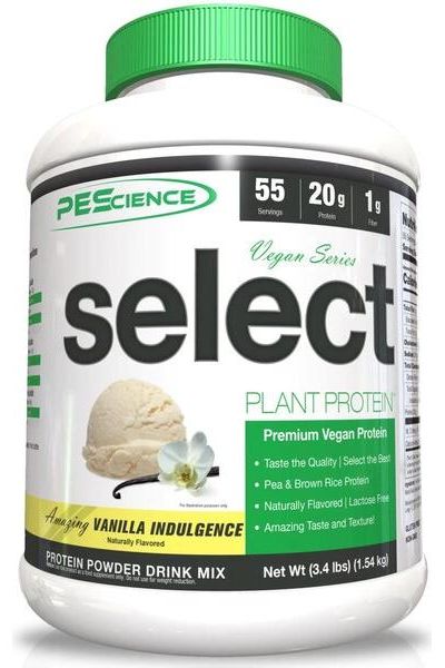 PEScience Select Protein Vegan Series vanilla flavor plant protein powder for muscle building and great taste.