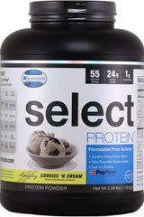 PEScience Select Protein powder in Cookies 'N Cream flavor, featuring high-quality whey and casein blend.