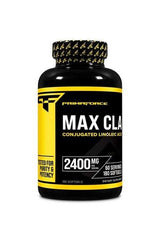 Primaforce Max CLA supplement bottle, 2400mg, 180 softgels for weight loss and fat burning.