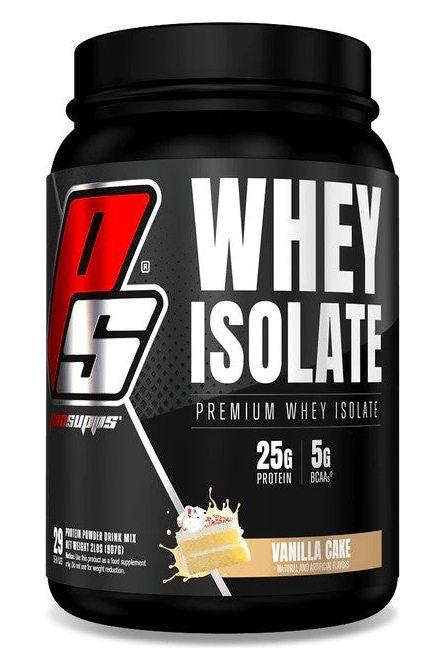 Pro Supps Whey Isolate protein powder in Vanilla Cake flavor, featuring 25g protein and 5g BCAA per serving.