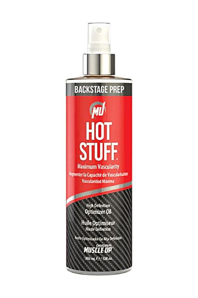 Pro Tan HOT STUFF® High Definition Optimizer Oil for muscle warmth and enhanced vascularity.
