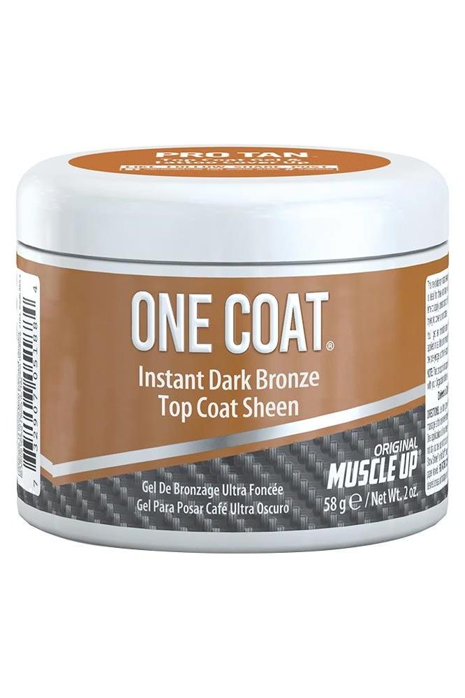 Pro Tan One Coat® Instant Dark Bronze Top Coat Sheen 2 Oz container with instant bronzing gel for quick tanning.