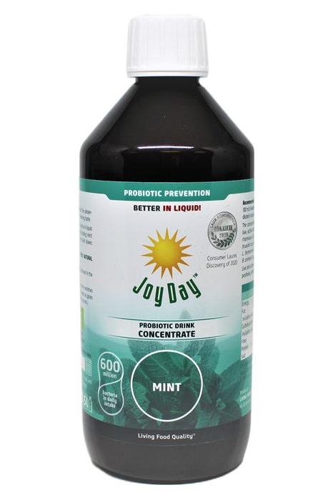 Joy Day Mint Probiotic Drink Concentrate, eco-friendly liquid supplement with active probiotic cultures.