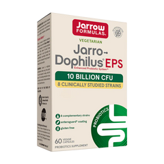 Jarrow Formulas Jarro-Dophilus EPS probiotic supplement box with 10 billion CFU for gut health.