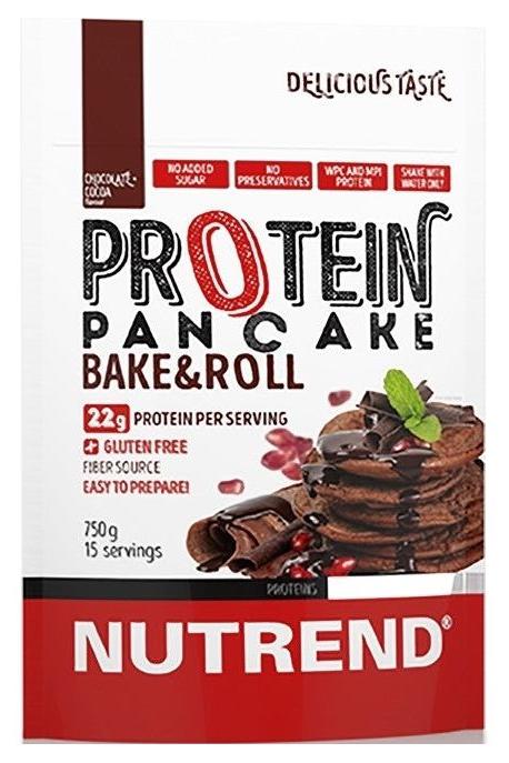 NUTREND Protein Pancake mix with 22g protein per serving, gluten-free, easy to prepare, and delicious chocolate flavor.