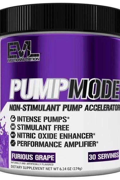 EVLution Nutrition PumpMode Powder container, Furious Grape flavor, non-stimulant pump accelerator for muscle performance.