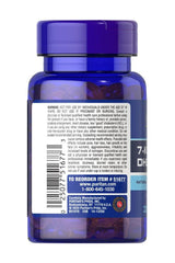 Puritan's Pride 7-Keto DHEA 100 mg softgel bottle with label and product information on a blue container.