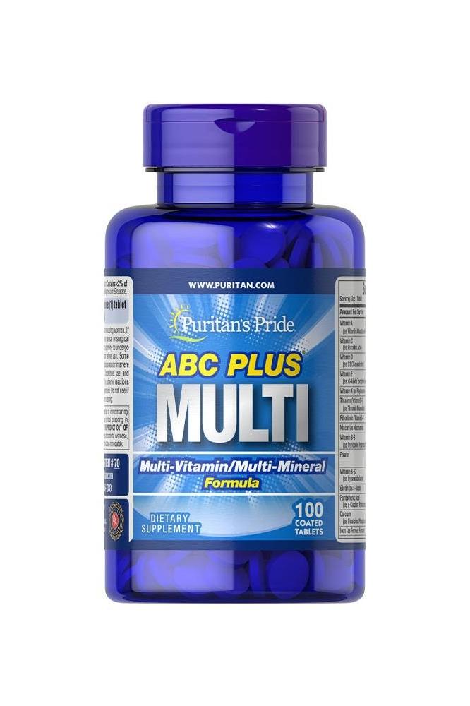 Puritan's Pride ABC Plus multivitamin and multi-mineral formula in blue bottle with 100 caplets for a healthy lifestyle.