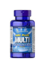 Puritan's Pride ABC Plus multivitamin and multi-mineral formula in blue bottle with 100 caplets for a healthy lifestyle.