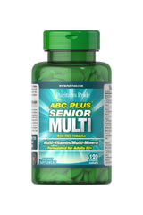 Puritan's Pride ABC Plus Senior Multivitamin with Zinc, iron-free formula for adults over 50, 120 coated capsules.