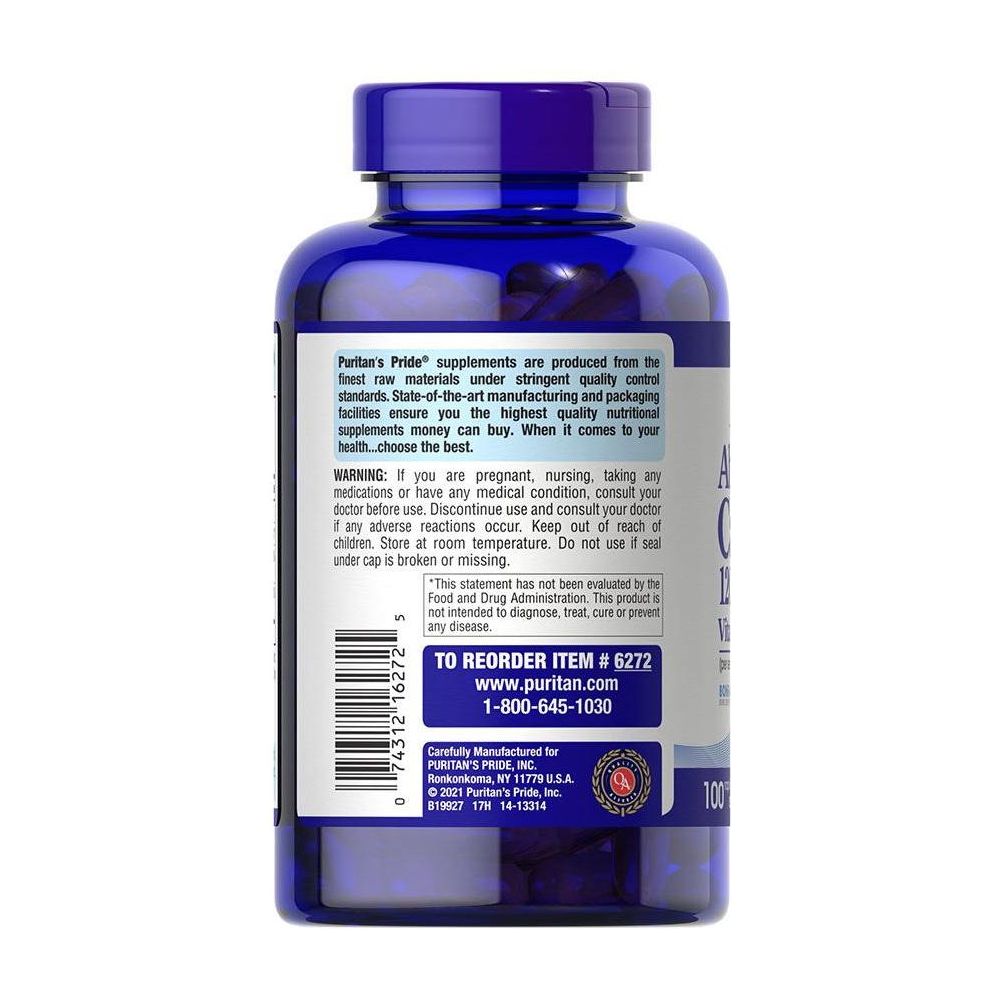 Puritan's Pride Absorbable Calcium 1200 mg with Vitamin D3 1000 IU softgel bottle, promoting bone and muscle health.