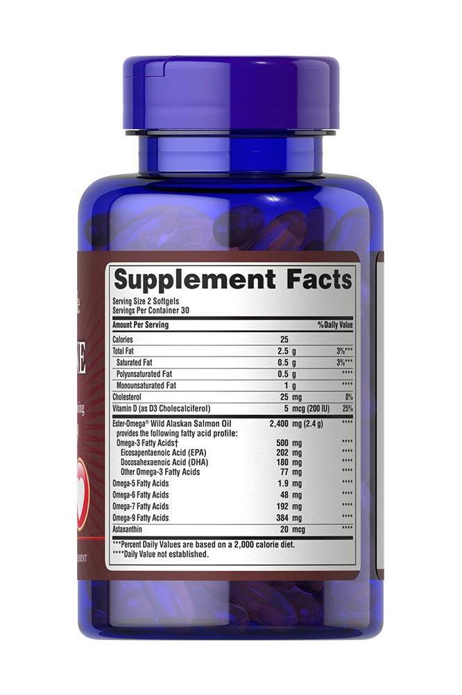 Label of Puritan's Pride Omega 3, 5, 6, 7 & 9 softgels showing supplement facts and serving information.