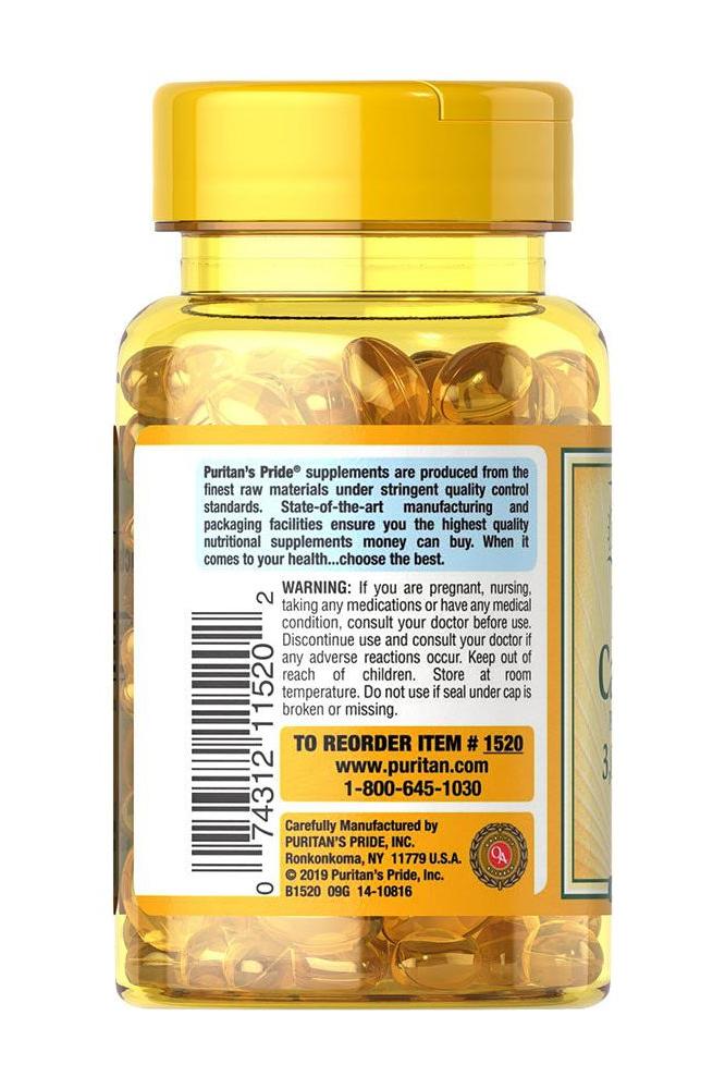 Puritan's Pride Beta-Carotene 10,000 IU softgel bottle with yellow cap on white background.