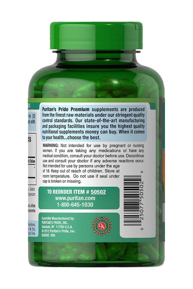 Puritan's Pride Bitter Melon 450 mg supplement bottle, featuring clear label with health information and usage instructions.