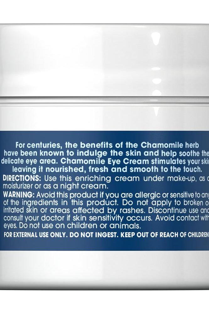 Chamomile eye cream jar with soothing benefits for the delicate eye area, nourishing and reducing puffiness.