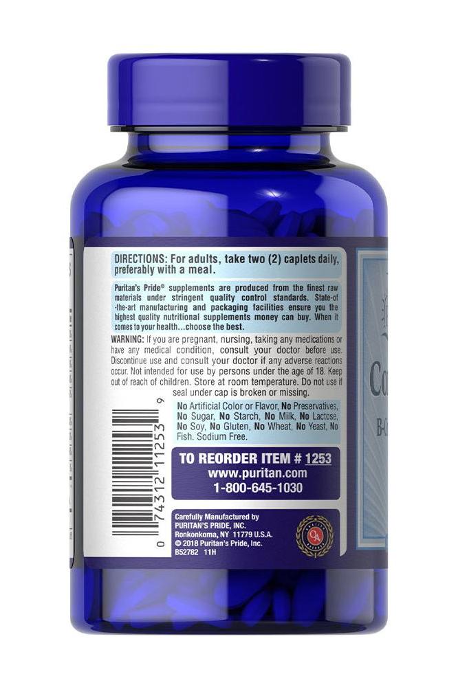 Puritan's Pride Complete B vitamin complex bottle, showing directions and ingredients on the label.