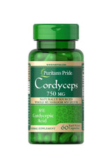Puritan's Pride Cordyceps Mushroom 750 mg - 60 Capsules, natural herbal supplement for wellness.