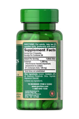 Puritan's Pride Cordyceps Mushroom 750 mg supplement bottle, 60 capsules, with supplement facts and usage directions.