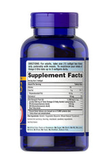 Supplement facts label from Puritan's Pride Omega-3 Fish Oil 1200 mg Softgels, detailing ingredients and nutritional information.