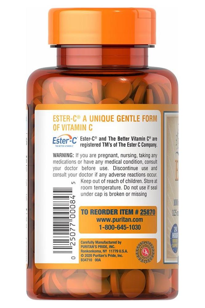 Puritan's Pride Ester-C Plus D3 60 tablets bottle showcasing vitamin C benefits for immune support.