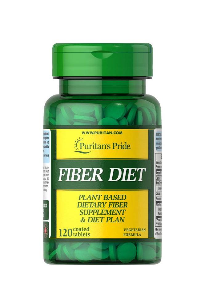 Puritan's Pride Fiber Diet dietary supplement with 120 coated tablets for digestive health and weight management.