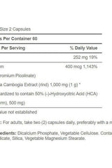 Nutritional information for Puritan's Pride Garcinia Cambogia 500mg - ingredients and daily value details.