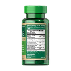 Puritan's Pride Ginseng Complex 75 capsules supplement facts and directions for use on the bottle.