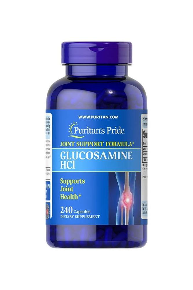 Puritan's Pride Glucosamine HCl supplement for joint health, 240 capsules, blue bottle