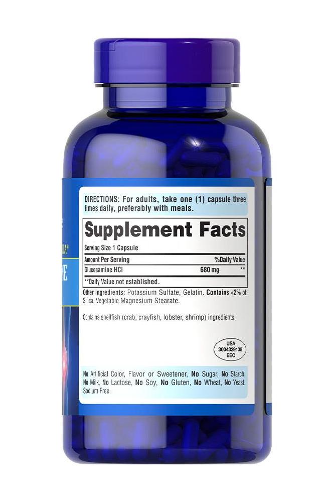Puritan's Pride Glucosamine Sulfate 1000 mg supplement bottle with supplement facts label.