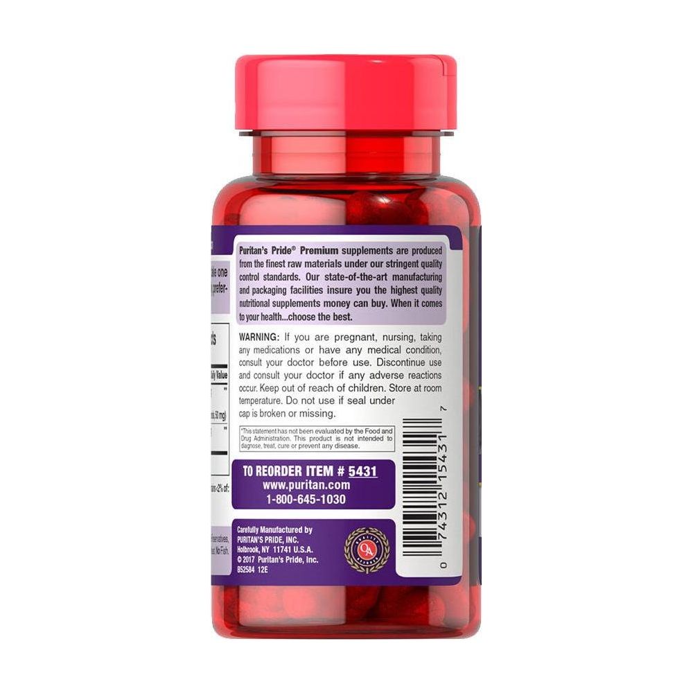 Puritan's Pride Grapeseed Extract 100 mg supplement bottle, featuring warning label and product information.