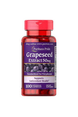 Puritan's Pride Grapeseed Extract 50mg, 100 capsules, supports antioxidant health, standardized for polyphenols.