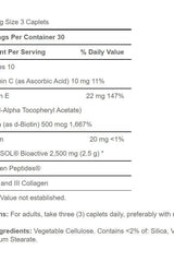 Supplement facts for Puritan's Pride Hair, Skin and Nails, including vitamins and collagen peptides.