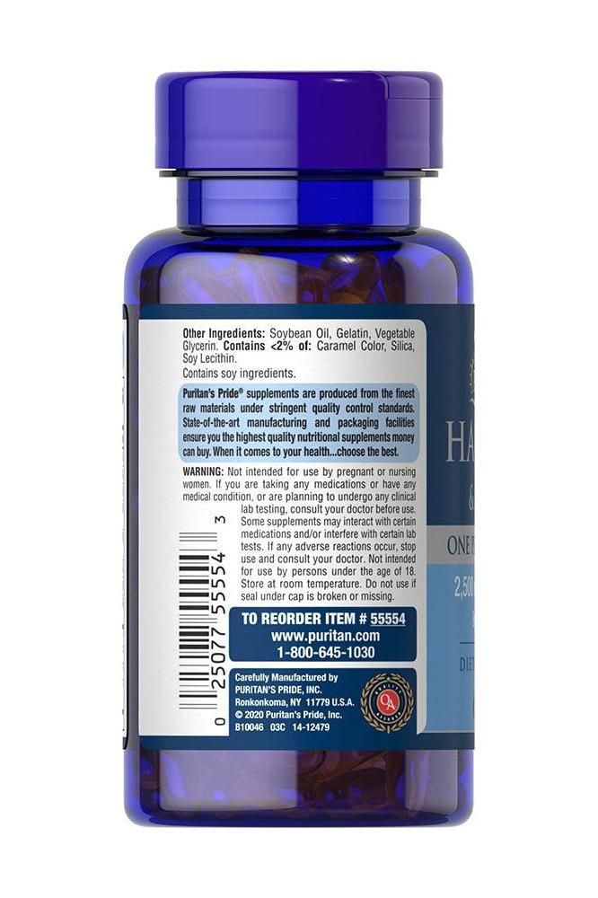 Puritan's Pride Hair, Skin & Nails One Per Day softgel bottle with nutritional information and ingredients
