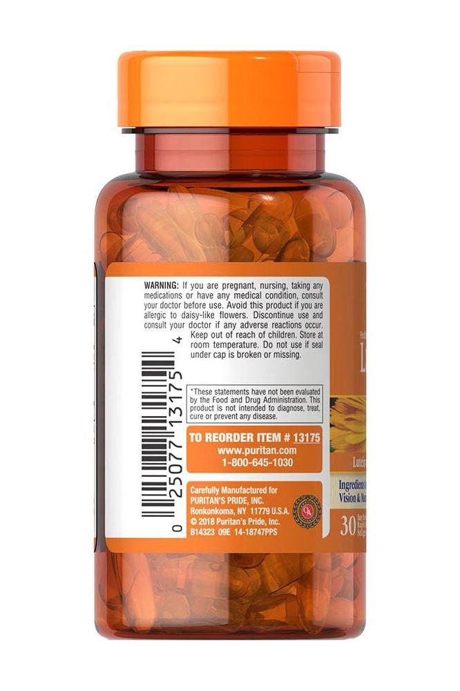 Puritan's Pride Healthy Eyes Lutigold Extra with Zeaxanthin softgels bottle, 30 count for eye health support.
